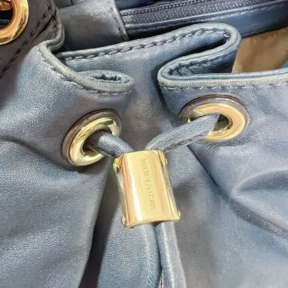 y2k Vintage Michael Kors Navy Blue Ludlow Leather Drawstring Shoulder Bag - Picture 6 of 12